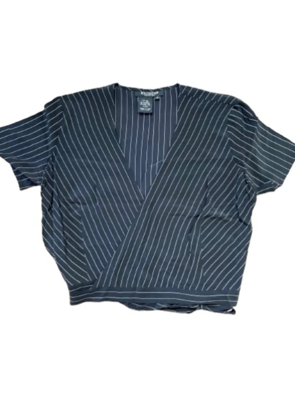 Holt Renfrew Black Pinstripe Wrap-Style Blouse - Picture 2 of 4